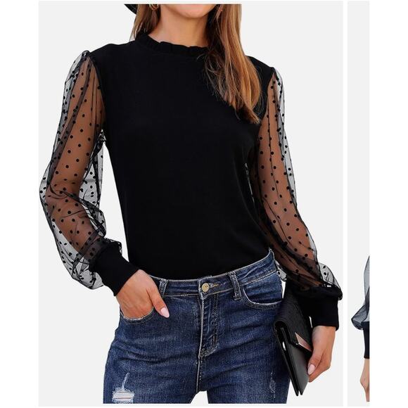 NWT blooming jelly Elegant Polka Dots Mesh Green Long Sleeve Blouse size XL - Picture 1 of 11